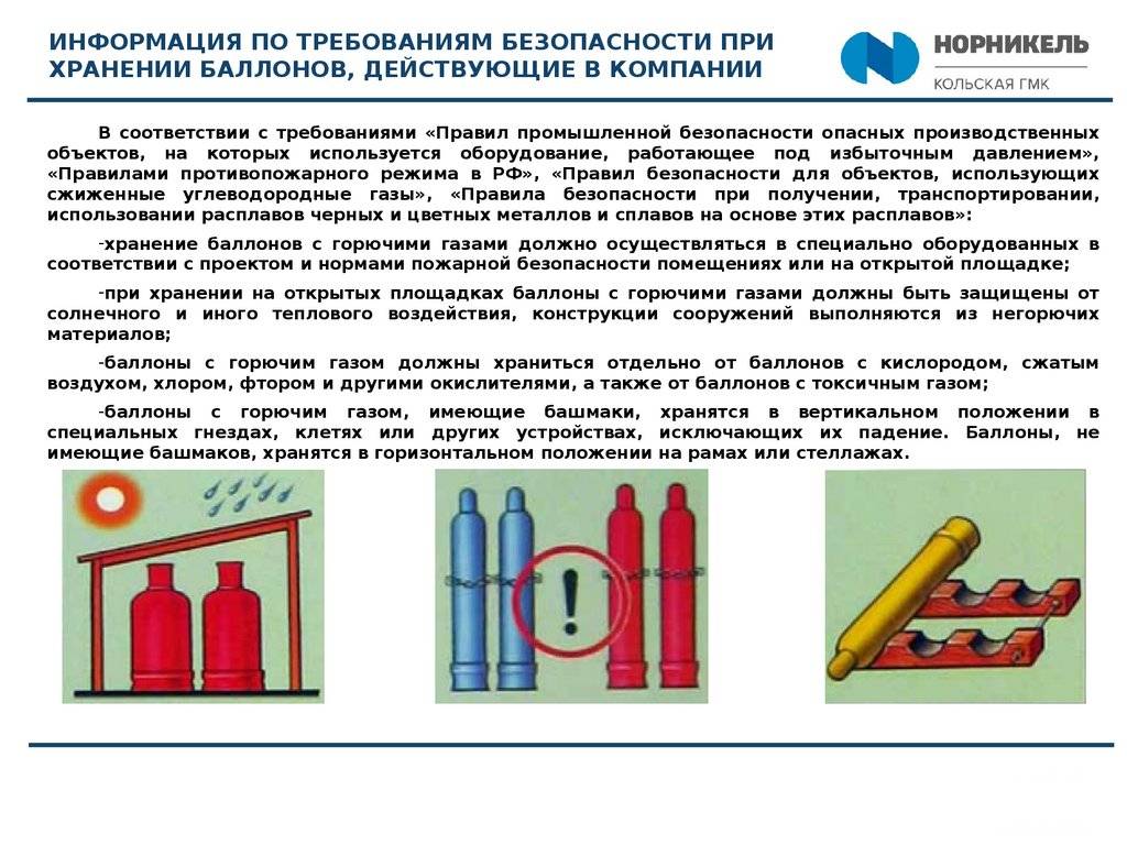 Правила хранения и использования газовых баллонов на объектах