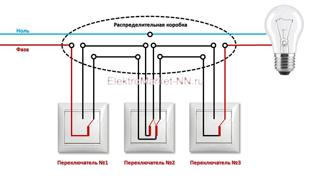 Схема подключения проходного выключателя с 3х мест — подробная инструкция