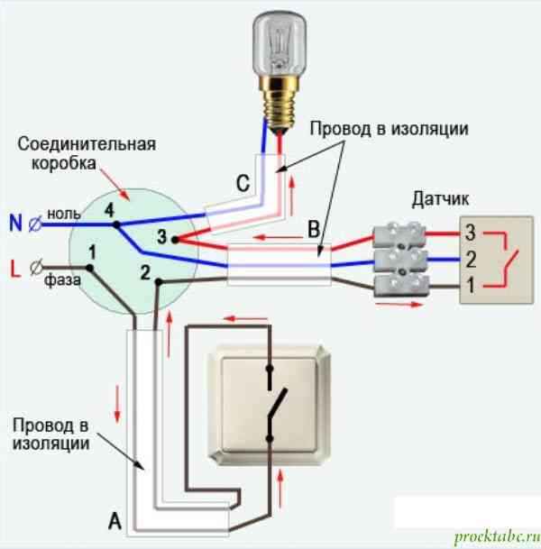 5 схем подключения датчика движения - ошибки монтажа, установка с выключателем и без.