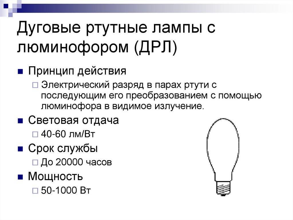 Технические характеристики ртутьсодержащих ламп.