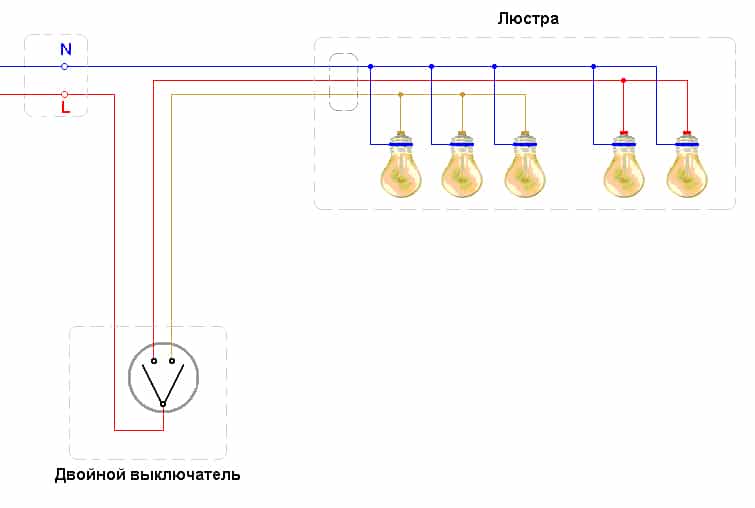 Схема подключения двухклавишного выключателя на две лампочки: инструкция электромонтажа