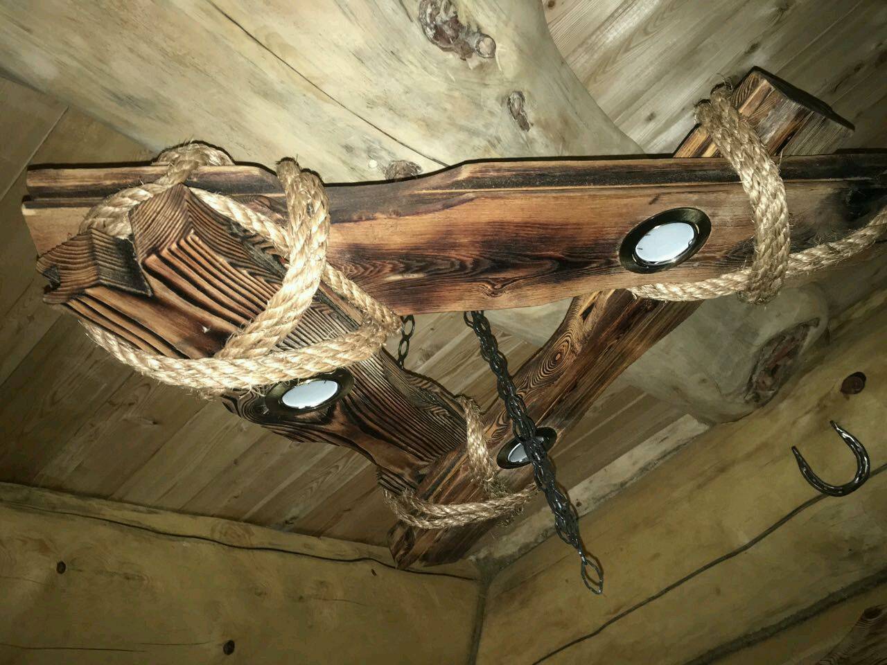 Люстра-светильник из дерева под старину своими руками