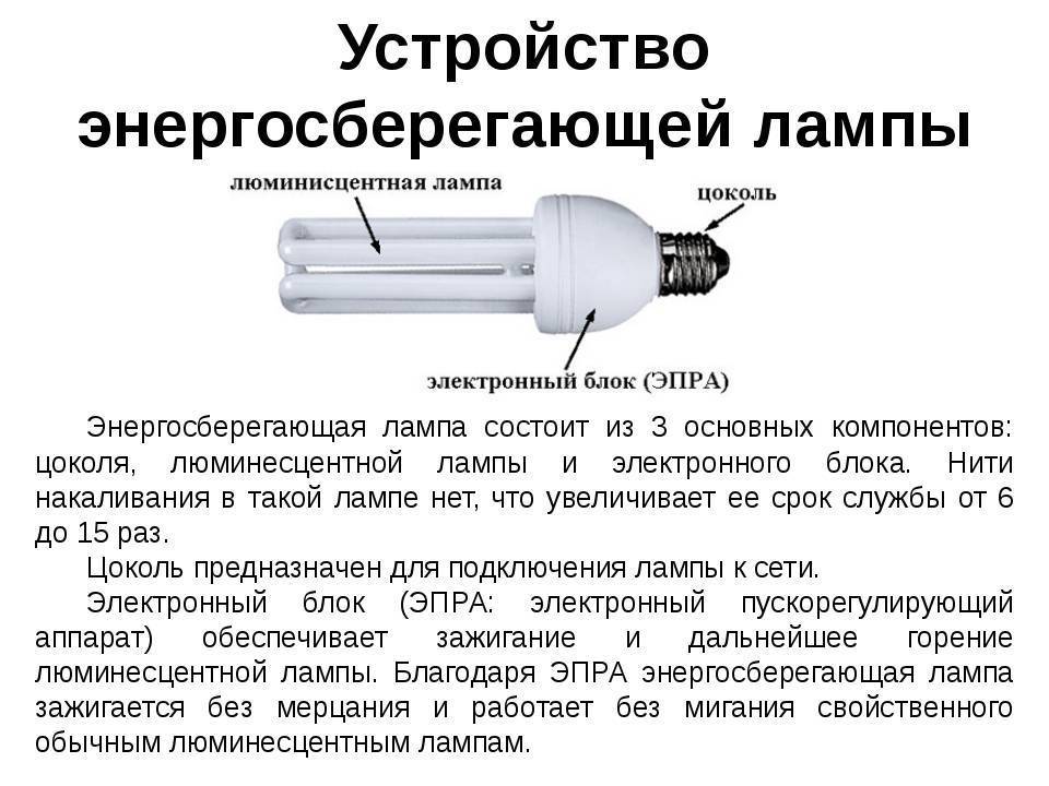 Схема и устройство энергосберегающей лампы