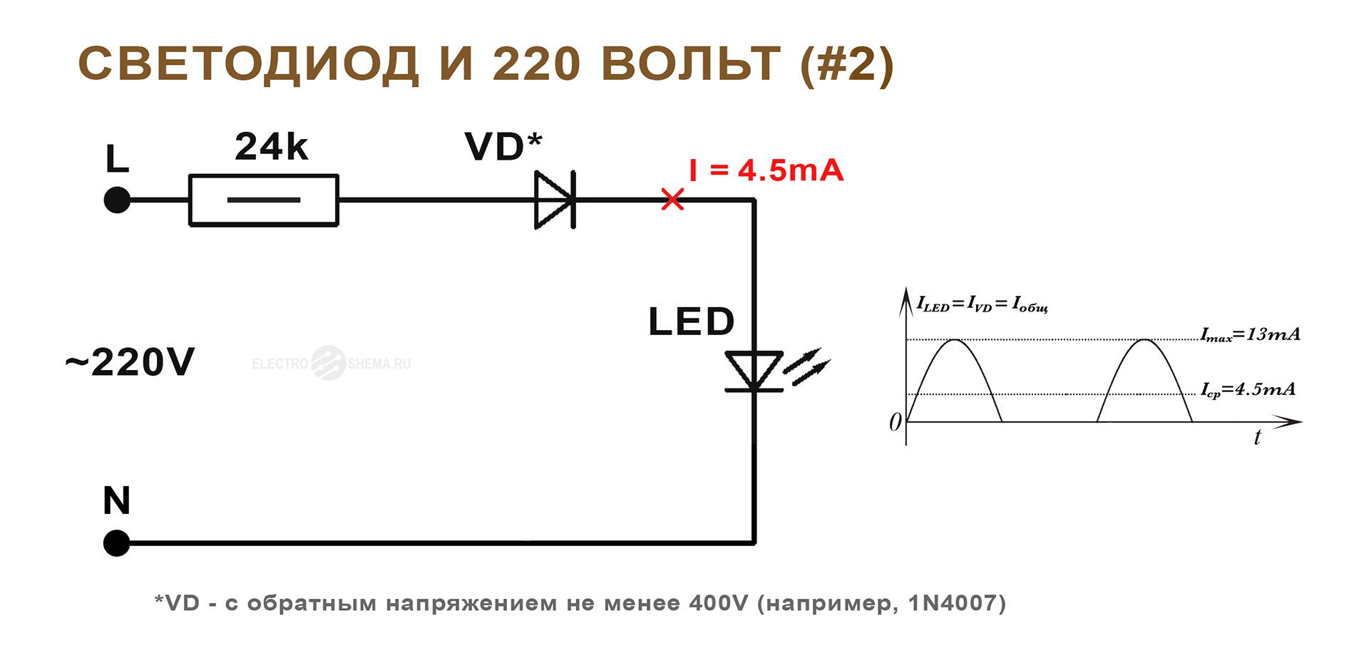 Как подключить светодиод к 220 в ⋆ diodov.net