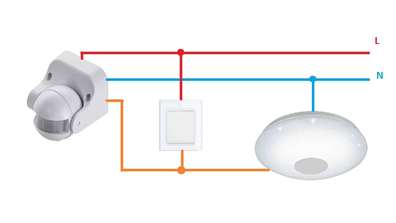 Как подключить датчик движения к лампочке схема