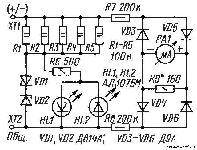 Как сделать индикатор напряжения на светодиодах для сети 220в