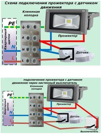 Как подключить датчик движения к светодиодному прожектору: схемы