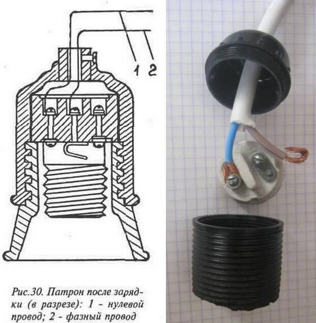Как подключить патрон для лампочки к проводам