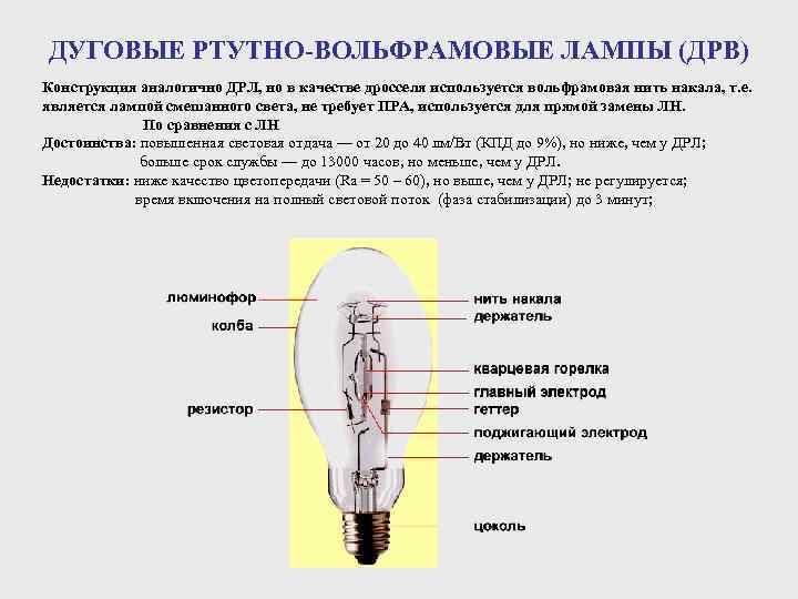 Лампы дрл: устройство, характеристики, правила выбора