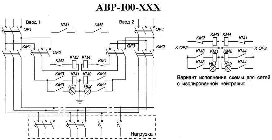 Схема авр: типовые схемы подключения на 2 и 3 ввода, на контакторах