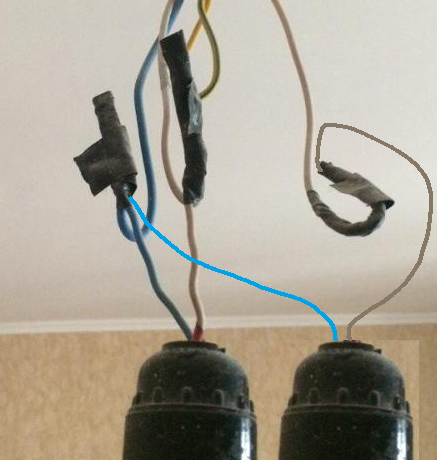 Подключение патрона для лампочки к трехжильному кабелю