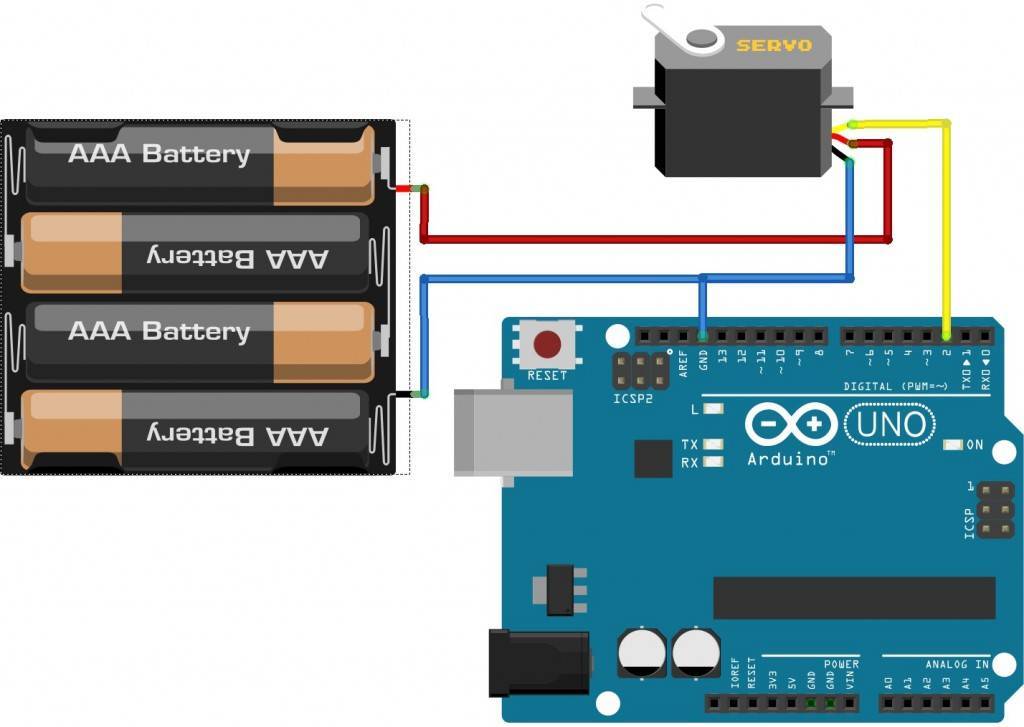 Подключение серводвигателя (сервомотора) к arduino uno: схема и программа