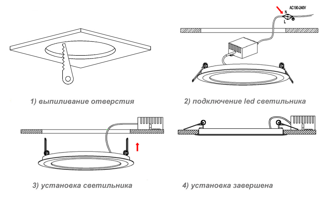Схема подключения точечных светильников на потолке