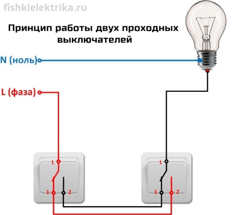 Схема подключения люстры на двухклавишный выключатель
