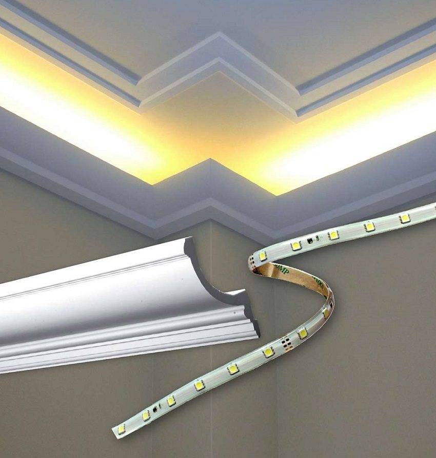Потолок с гипсокартона с подсветкой: ниша со скрытой светодиодной лентой