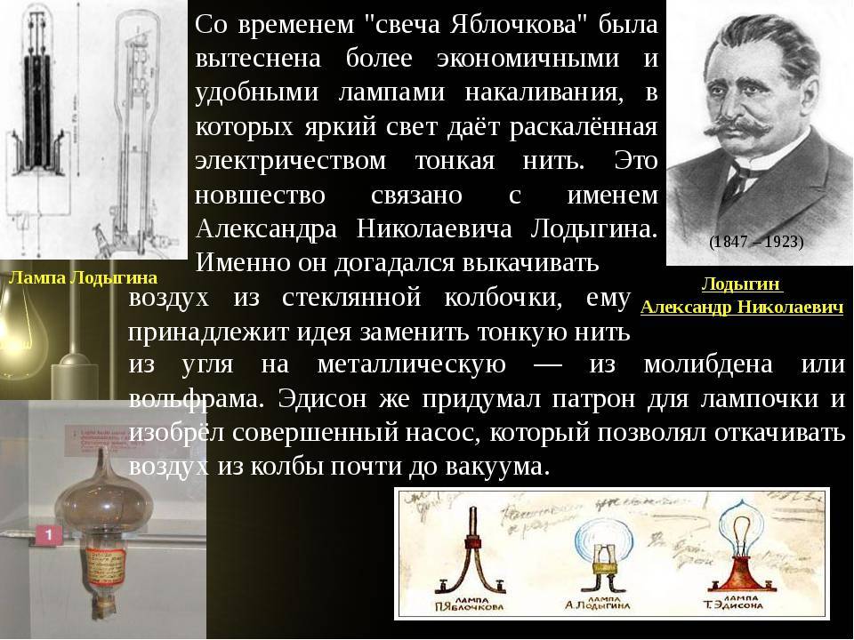 Кто изобрел первую в мире электрическую лампочку: кто первый придумал и запатентовал лампу накаливания, в каком году изобретение появилось в россии