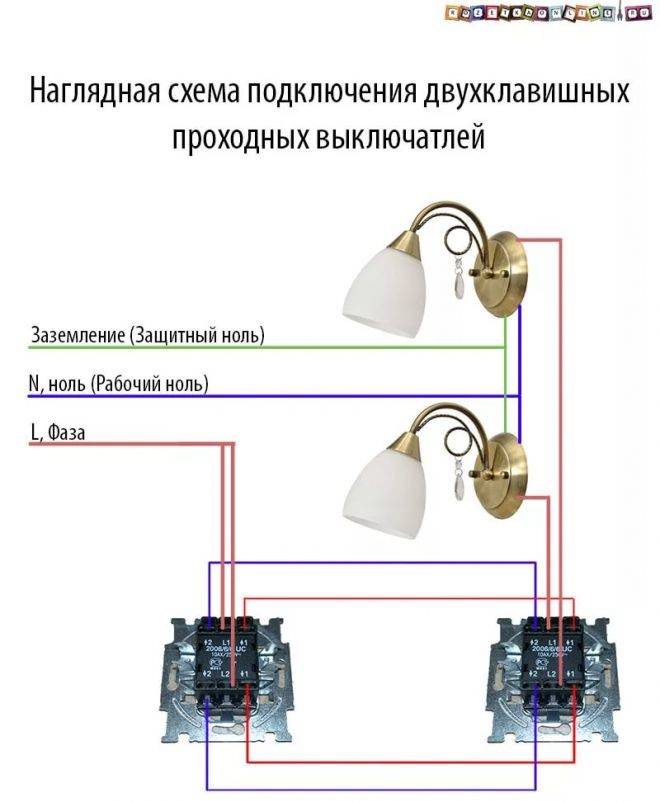 Двухклавишный проходной выключатель: схема подключения своими руками