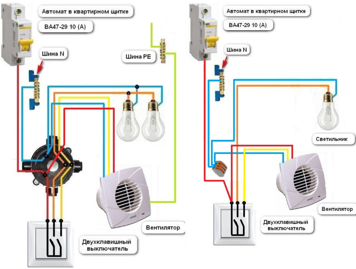 Схемы подключения вентилятора в ванной — ошибки и правила установки выключателя вытяжки в санузле