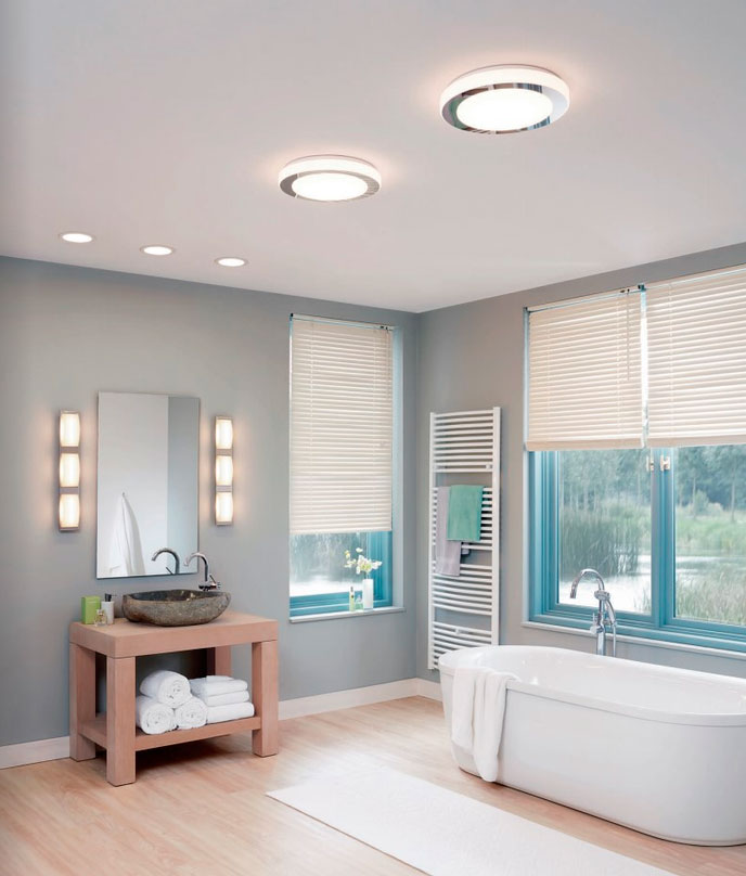 Освещение в ванной комнате (20 фото): дизайн потолка и расположение ламп