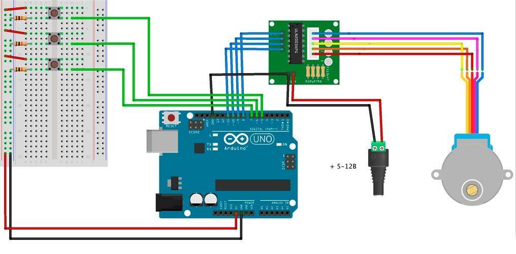 Шаговый двигатель и arduino: как управлять, схема подключения 28byj-48, видео