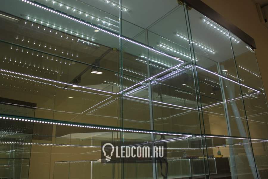 Подсветка витрин с помощью светодиодных светильников и ленты