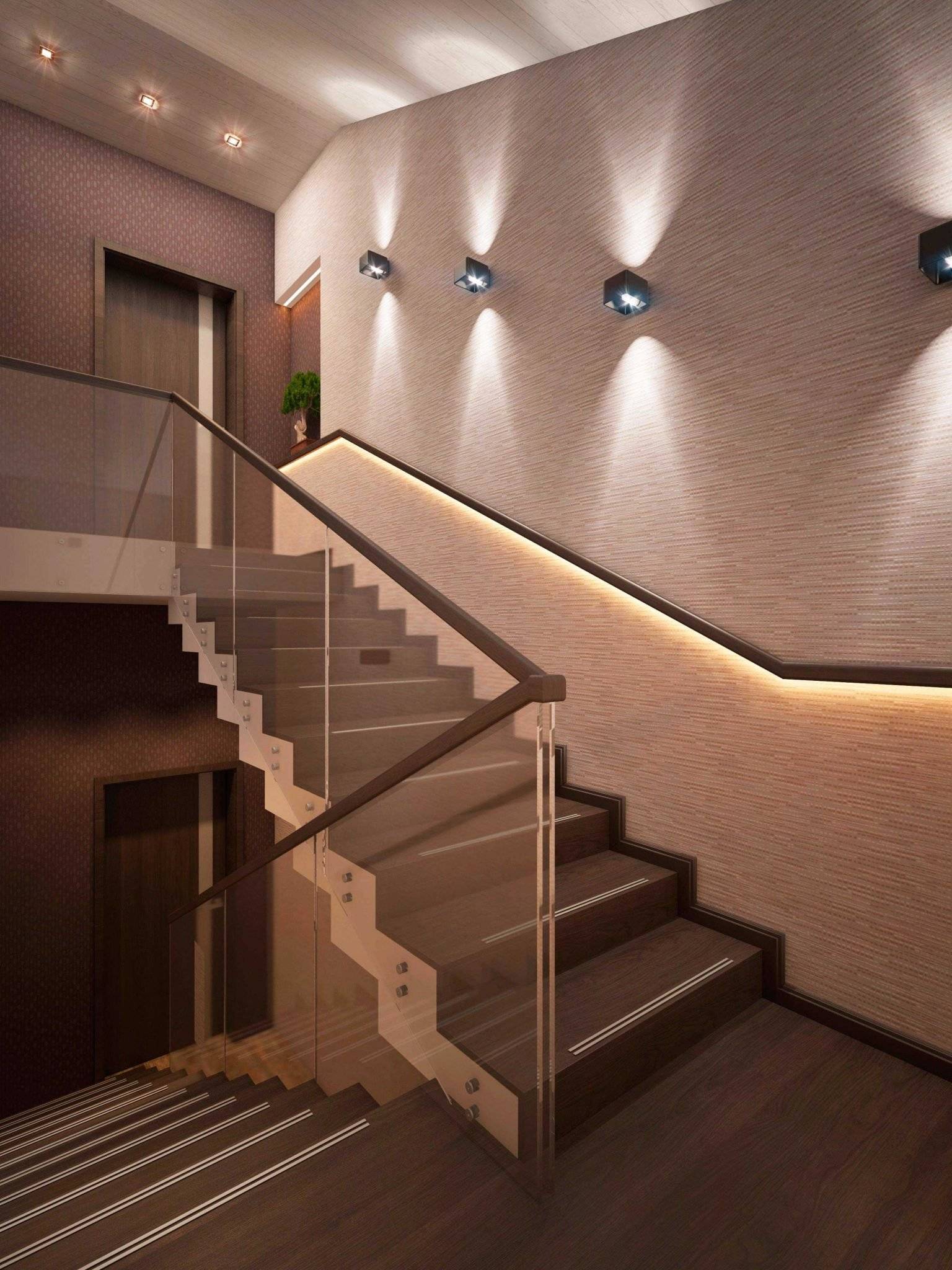 Лестница с подсветкой в частном доме фото
