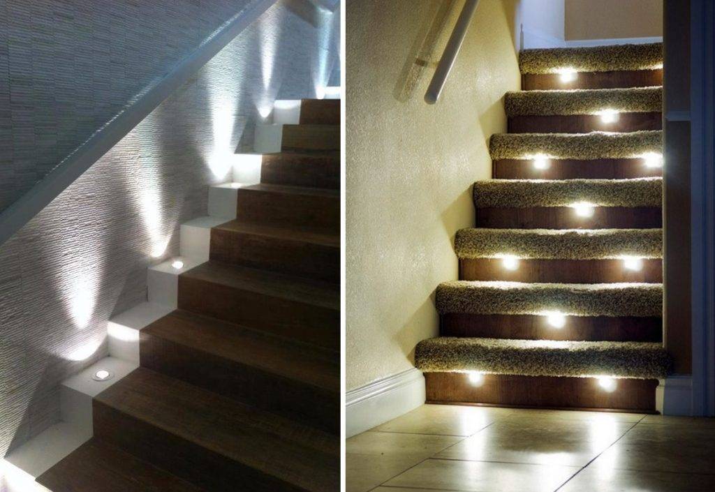 Освещение лестницы на второй этаж в частном доме: как организовать подсветку ступеней и лестничных клеток, какие настенные и встраиваемые светильники выбрать